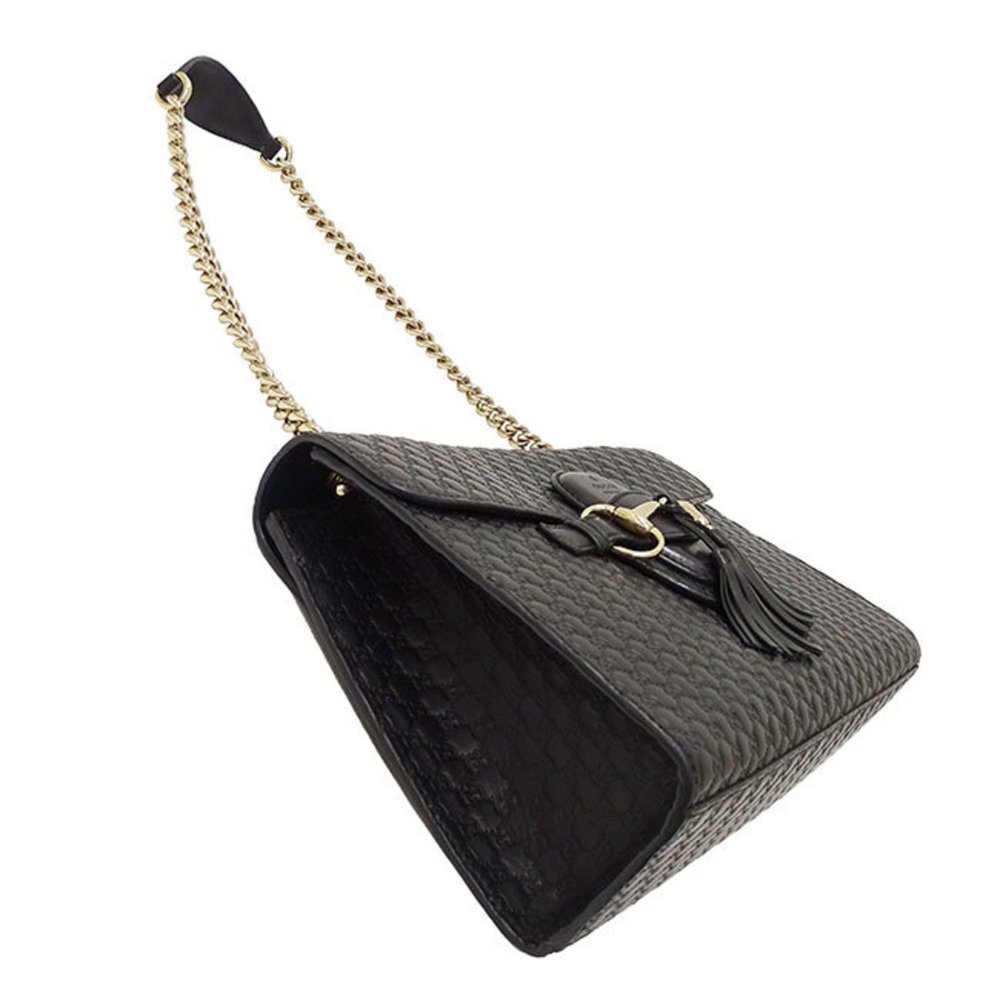 GUCCI Bag Women's Shoulder Microsima Horsebit Leather Black 449635 Chain - Picture 5 of 16